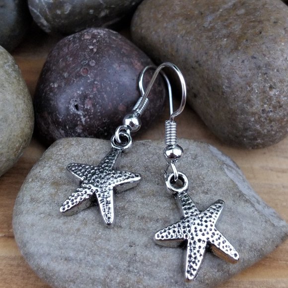 Jewelry - Starfish Charm Silver Tone Hook Earrings